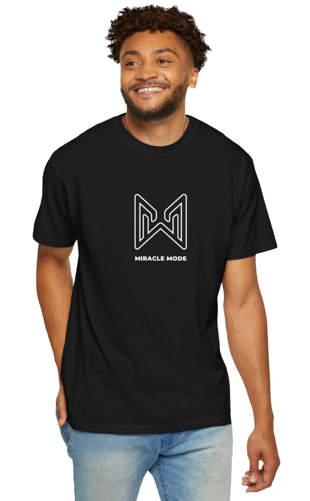 MERAQL Miracle Mode Statement T-shirt with a large outlined emblem above the MIRACLE MODE text.